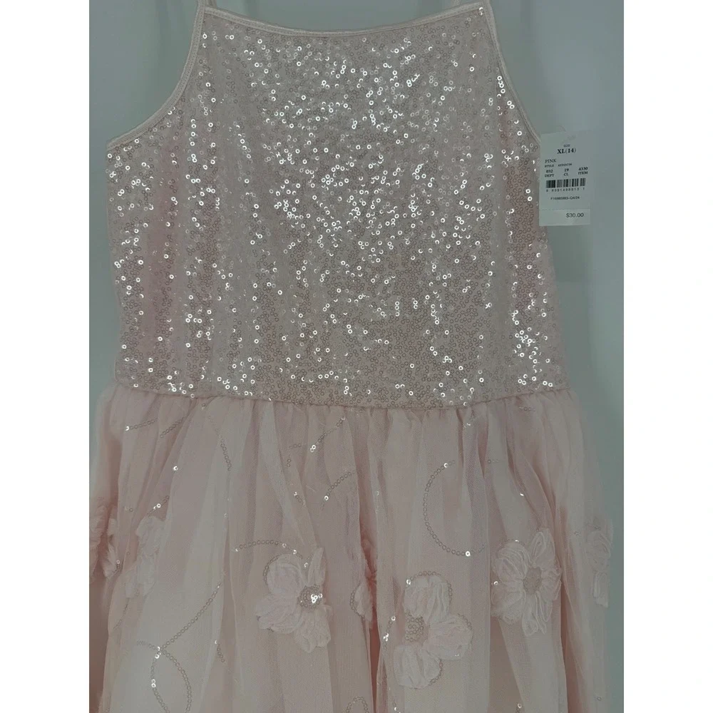 Zenzi Girls Pink Sequin Floral Tulle Party Dress Size XL 14 New With Tags